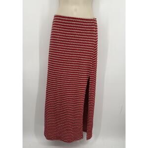 Free People Red Striped Knit High Rise Slit Maxi Skirt Size Small Beach Casual